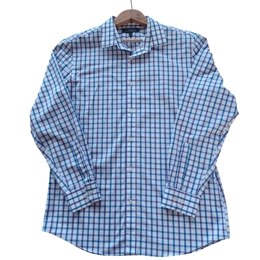 Banana Republic Men's Large Non-Iron Standard Fit Plaid Cotton Dress Shirt
